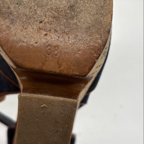 Yves Saint Laurent Navy Canvas Cork Platform Wedge Heels – Women’s Size 7 - Picture 7 of 9